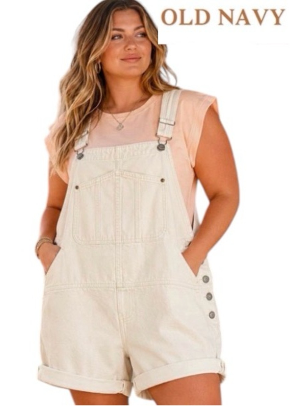 3X OLD NAVY Short Overalls with Front Bib, Ivory Denim, 100% Cotton, NWT